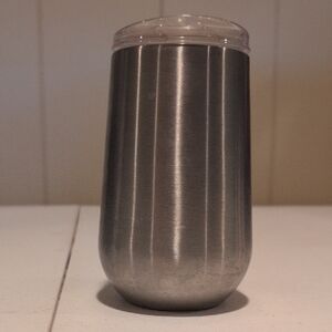Silver and White Drinkware with Clear Lid and Modern Design